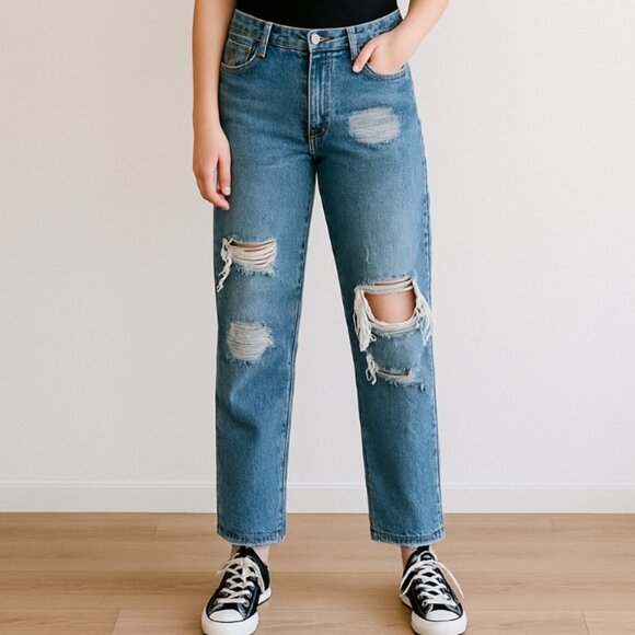 BDG Women's Medium Wash Blue High Rise Vintage Straight Leg Distressed Jeans 25 - Picture 1 of 6